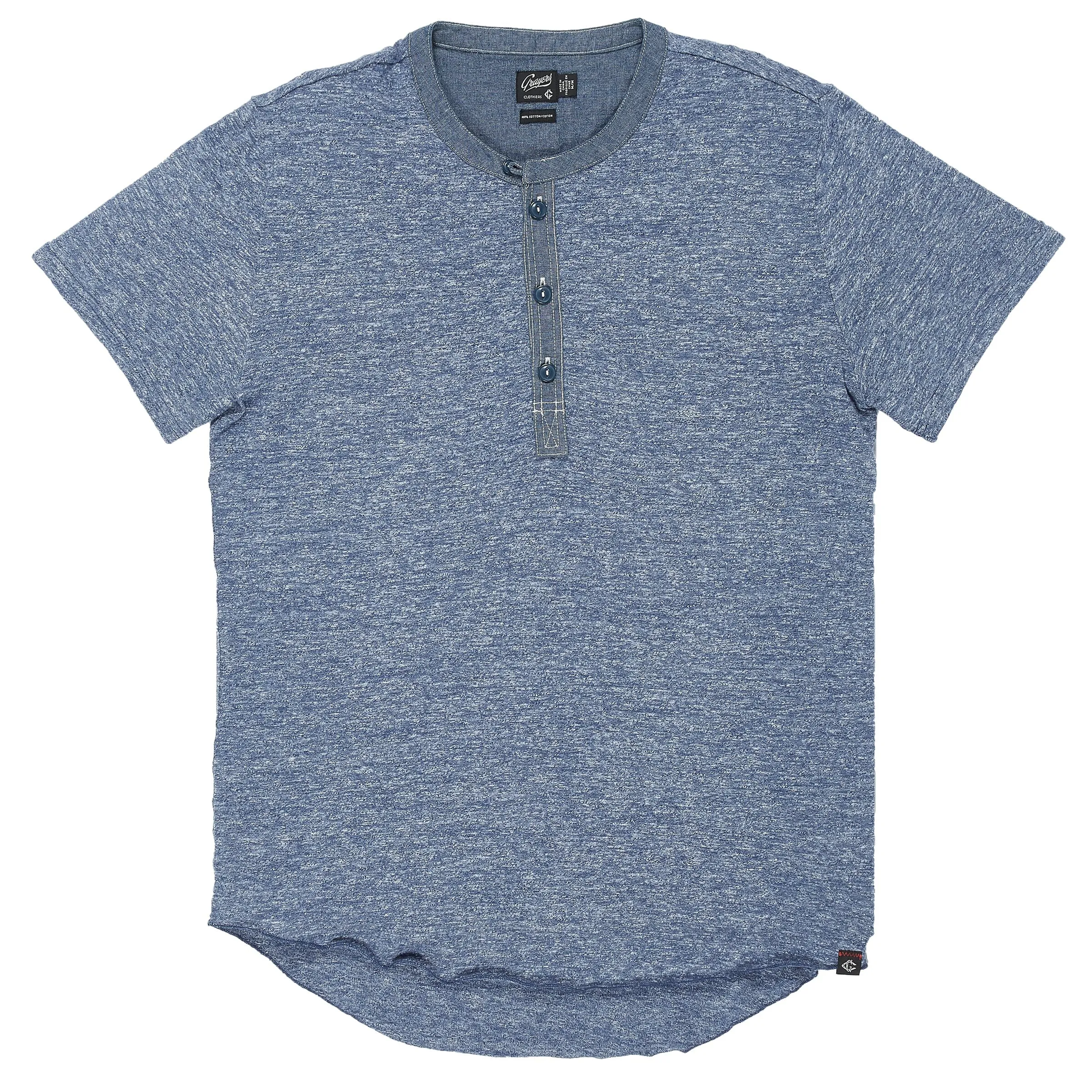 Todd Slub Henley Short Sleeve - Blue Heather (Final Sale)