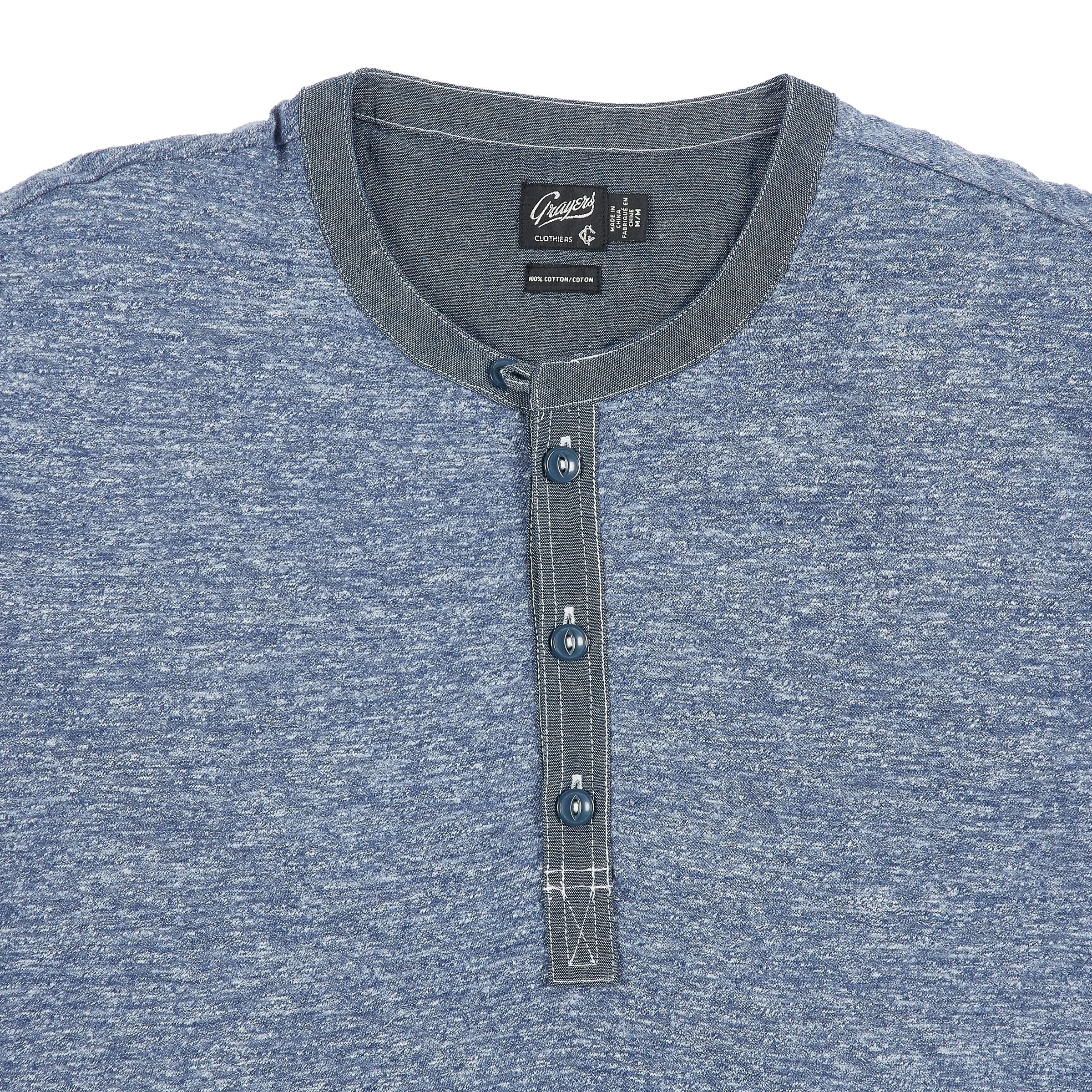 Todd Slub Henley Short Sleeve - Blue Heather (Final Sale)