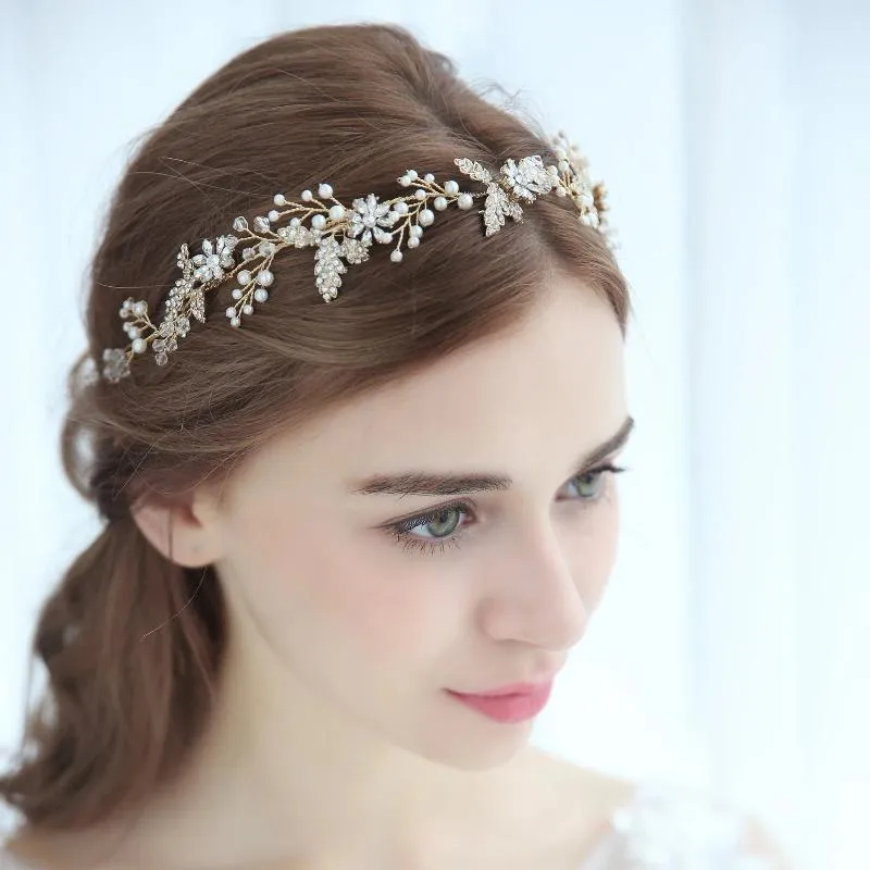 V137. Gold Bridal Pearl Rhinestone Hair Vine,  boho hairpiece for wedding