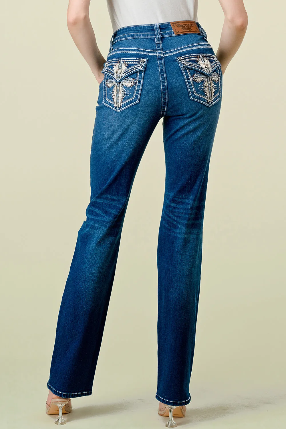 WB-14 STRAIGHT EMBROIDERED STRETCHY WOMEN'S BLING JEANS - WESTFIELD EAGLE