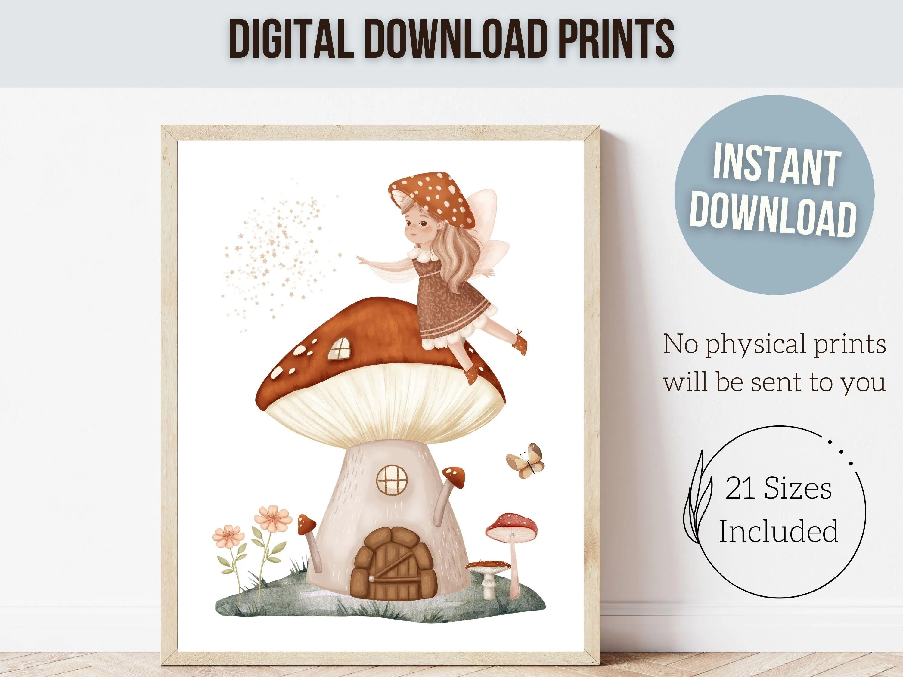 Wildflower Fairy Mushroom Nursery Prints - 002