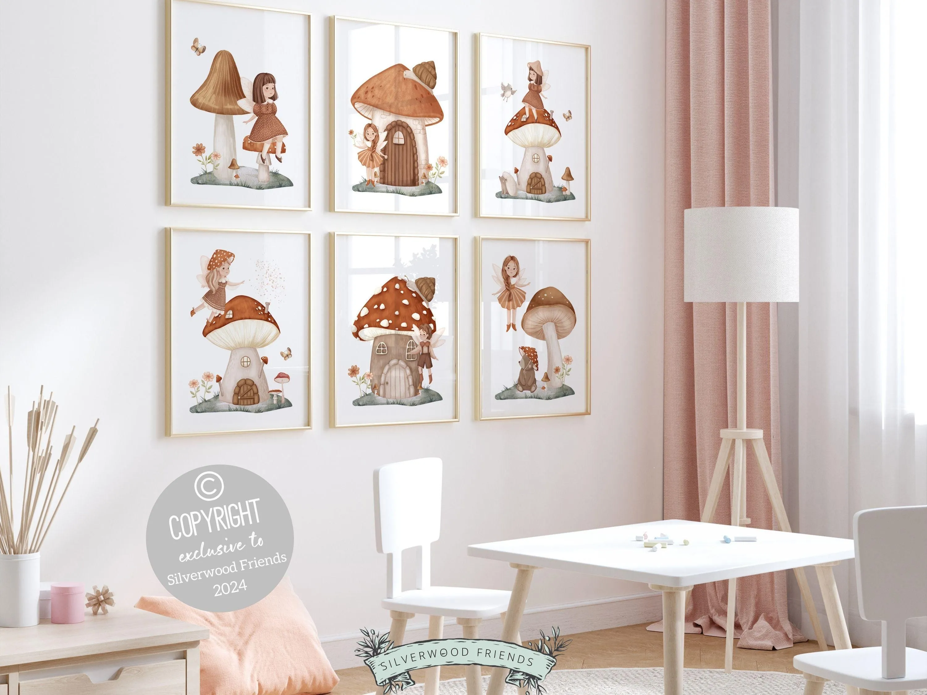 Wildflower Fairy Mushroom Nursery Prints - Set of 6 - 001