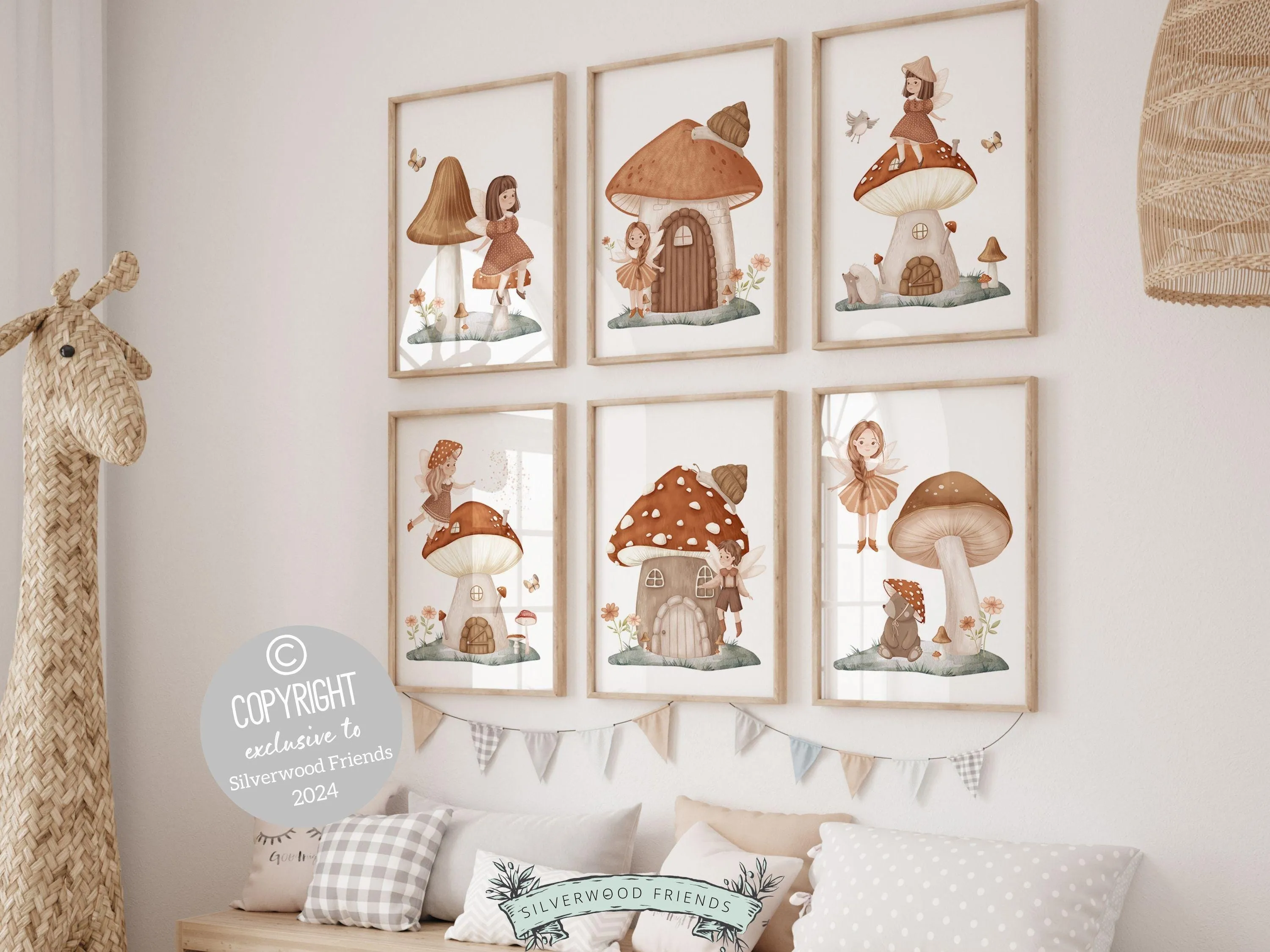 Wildflower Fairy Mushroom Nursery Prints - Set of 6 - 001