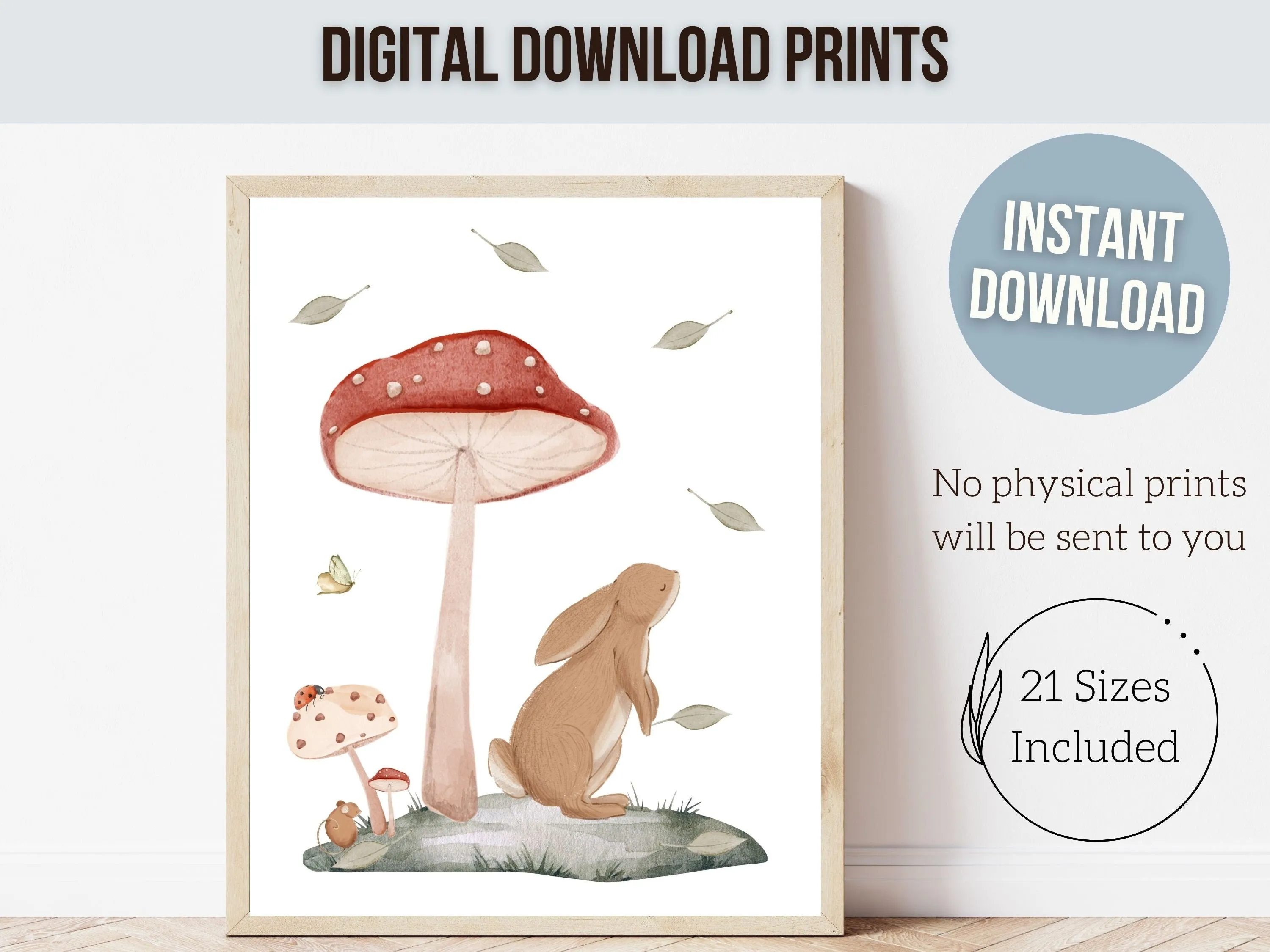 Woodland Animal Mushroom Nursery Prints