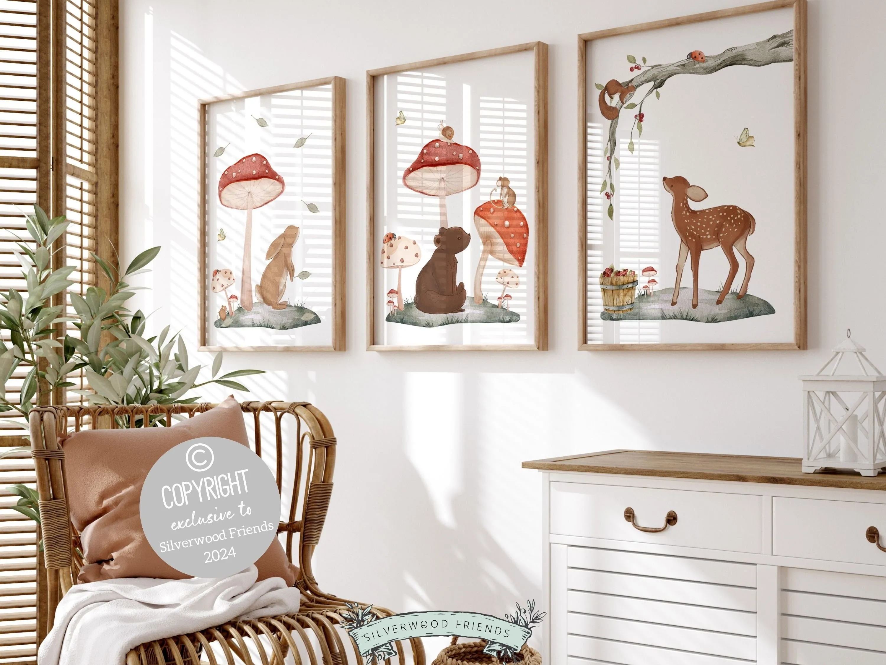 Woodland Animal Mushroom Nursery Prints