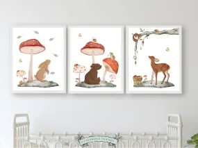 Woodland Animal Mushroom Nursery Prints