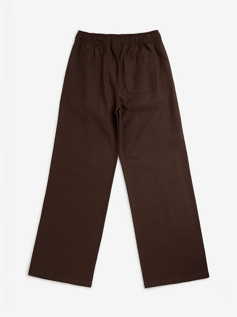 Y&F Kids Brown Solid High-Rise Cotton Pants