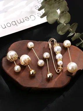 Yellow Chimes Brooch for Women and Girls | 6 Pcs Pearl Brooch Pins Sweater Shawl Clips Faux Pearl | Collar Safety Pin Clothing Dresses Decoration Accessories | Birthday Gift for Girls and Women